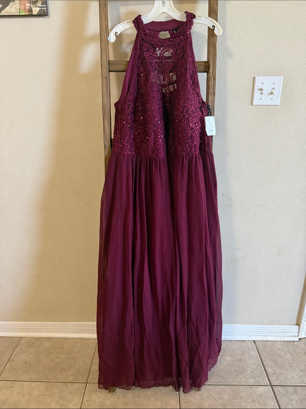 Speechless Wine Lace & Chiffon Maxi Dress